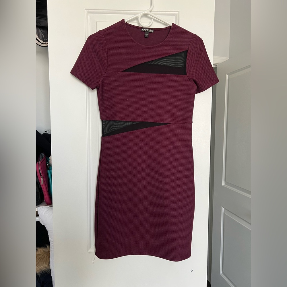 Burgundy Dress with Mesh Accents